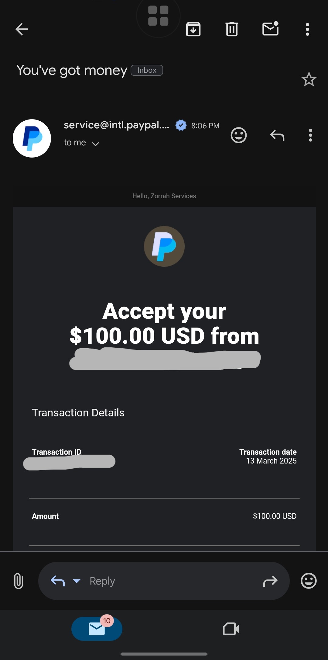 Paypal accept your payment